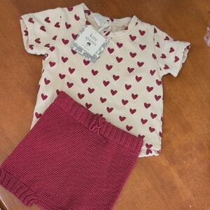 Kate Quinn Heart Print Top and Knit Shorts Set